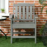Outdoor Dining Chair Plastic Patio Armchair with Armrests Slatted Back Gray for Lawn Garden Poolside - Image 6