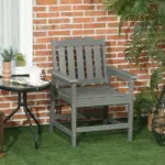Outdoor Dining Chair Plastic Patio Armchair with Armrests Slatted Back Gray for Lawn Garden Poolside - Image 10