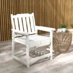 Outdoor Dining Chair Plastic Patio Armchair with Armrests Slatted Back White for Lawn Garden Poolside - Image 2