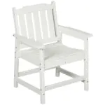 Outdoor Dining Chair Plastic Patio Armchair with Armrests Slatted Back White for Lawn Garden Poolside