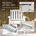 Outdoor Dining Chair Plastic Patio Armchair with Armrests Slatted Back White for Lawn Garden Poolside - Image 4