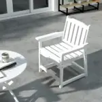 Outdoor Dining Chair Plastic Patio Armchair with Armrests Slatted Back White for Lawn Garden Poolside - Image 6