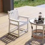 Outdoor Dining Chair Plastic Patio Armchair with Armrests Slatted Back White for Lawn Garden Poolside - Image 7