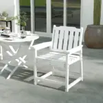 Outdoor Dining Chair Plastic Patio Armchair with Armrests Slatted Back White for Lawn Garden Poolside - Image 10
