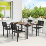 Outsunny Outdoor Dining Set for 4, Patio Table and Chairs Set with 59 Inch Rectangle Acacia Wood Table and 352 lb Stackable Chairs - Image 2