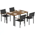 Outsunny Outdoor Dining Set for 4, Patio Table and Chairs Set with 59 Inch Rectangle Acacia Wood Table and 352 lb Stackable Chairs - Image 11