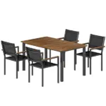 Outsunny Outdoor Dining Set for 4, Patio Table and Chairs Set with 59 Inch Rectangle Acacia Wood Table and 352 lb Stackable Chairs