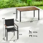 Outsunny Outdoor Dining Set for 4, Patio Table and Chairs Set with 59 Inch Rectangle Acacia Wood Table and 352 lb Stackable Chairs - Image 3