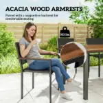 Outsunny Outdoor Dining Set for 4, Patio Table and Chairs Set with 59 Inch Rectangle Acacia Wood Table and 352 lb Stackable Chairs - Image 7