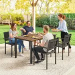 Outsunny Outdoor Dining Set for 4, Patio Table and Chairs Set with 59 Inch Rectangle Acacia Wood Table and 352 lb Stackable Chairs - Image 9
