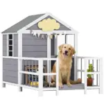 PawHut Outdoor Dog House, 61"L Wooden Dog House with Porch, Weatherproof Roof, Elevated Base, Air Vents and Observation Windows - Image 11