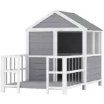 PawHut Outdoor Dog House, 61"L Wooden Dog House with Porch, Weatherproof Roof, Elevated Base, Air Vents and Observation Windows