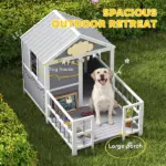 PawHut Outdoor Dog House, 61"L Wooden Dog House with Porch, Weatherproof Roof, Elevated Base, Air Vents and Observation Windows - Image 4