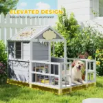 PawHut Outdoor Dog House, 61"L Wooden Dog House with Porch, Weatherproof Roof, Elevated Base, Air Vents and Observation Windows - Image 7