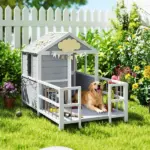 PawHut Outdoor Dog House, 61"L Wooden Dog House with Porch, Weatherproof Roof, Elevated Base, Air Vents and Observation Windows - Image 10