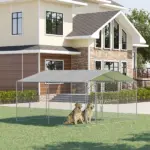 PawHut Outdoor Dog Kennel Galvanized Steel Fence with Cover Secure Lock Mesh Sidewalls for Backyard 13' x 13' x 7.5' - Image 2