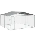 PawHut Outdoor Dog Kennel Galvanized Steel Fence with Cover Secure Lock Mesh Sidewalls for Backyard 13' x 13' x 7.5' - Image 11
