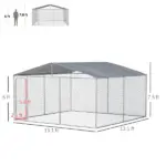 PawHut Outdoor Dog Kennel Galvanized Steel Fence with Cover Secure Lock Mesh Sidewalls for Backyard 13' x 13' x 7.5' - Image 3