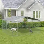 PawHut Outdoor Dog Kennel Galvanized Steel Fence with Cover Secure Lock Mesh Sidewalls for Backyard 13' x 13' x 7.5' - Image 10