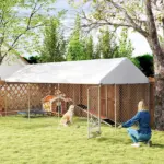 PawHut Outdoor Dog Kennel w/ Adjustable and Rotatable Bowl Rack, Waterproof UV-Resistant Cover, Secure Lock, 19.7' x 7.5' x 7.5' - Image 2