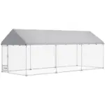 PawHut Outdoor Dog Kennel w/ Adjustable and Rotatable Bowl Rack, Waterproof UV-Resistant Cover, Secure Lock, 19.7' x 7.5' x 7.5'