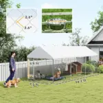PawHut Outdoor Dog Kennel w/ Adjustable and Rotatable Bowl Rack, Waterproof UV-Resistant Cover, Secure Lock, 19.7' x 7.5' x 7.5' - Image 3