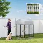 Outdoor Dog Kennel with Roof, 4' x 4' x 6' Heavy Duty Welded Wire Dog Playpen Enclosure with Escape-proof Lock - Image 2