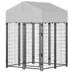 Outdoor Dog Kennel with Roof, 4' x 4' x 6' Heavy Duty Welded Wire Dog Playpen Enclosure with Escape-proof Lock
