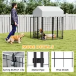Outdoor Dog Kennel with Roof, 4' x 4' x 6' Heavy Duty Welded Wire Dog Playpen Enclosure with Escape-proof Lock - Image 5
