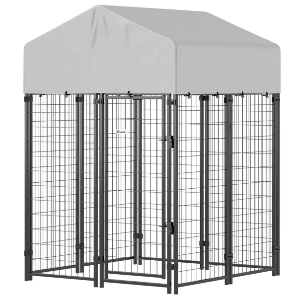 outdoor-dog-kennel-with-roof-4-x-4-x-6-heavy-duty-welded-wire-dog-playpen-enclosure-with-escape-proof-lock.webp Outdoor Dog Kennel with Roof, 4' x 4' x 6' Heavy Duty Welded Wire Dog Playpen Enclosure with Escape-proof Lock - Image 1