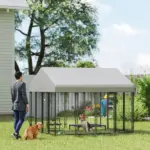 Outdoor Dog Kennel with Roof, 8' x 8' x 6' Heavy Duty Welded Wire Dog Playpen Enclosure with Escape-proof Lock - Image 2