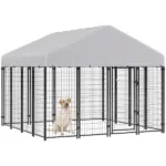 Outdoor Dog Kennel with Roof, 8' x 8' x 6' Heavy Duty Welded Wire Dog Playpen Enclosure with Escape-proof Lock - Image 11