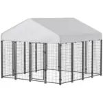 Outdoor Dog Kennel with Roof, 8' x 8' x 6' Heavy Duty Welded Wire Dog Playpen Enclosure with Escape-proof Lock