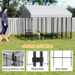 Outdoor Dog Kennel with Roof, 8' x 8' x 6' Heavy Duty Welded Wire Dog Playpen Enclosure with Escape-proof Lock - Image 6