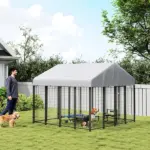 Outdoor Dog Kennel with Roof, 8' x 8' x 6' Heavy Duty Welded Wire Dog Playpen Enclosure with Escape-proof Lock - Image 10