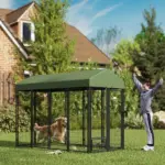 PawHut Outdoor Dog Kennel with Rotating Bowl Holders, Walk-in Pet Playpen with Waterproof Cover, 8 ft x 4 ft x 6 ft, Green - Image 2