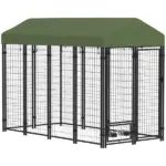 PawHut Outdoor Dog Kennel with Rotating Bowl Holders, Walk-in Pet Playpen with Waterproof Cover, 8 ft x 4 ft x 6 ft, Green - Image 11