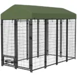 PawHut Outdoor Dog Kennel with Rotating Bowl Holders, Walk-in Pet Playpen with Waterproof Cover, 8 ft x 4 ft x 6 ft, Green