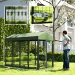 PawHut Outdoor Dog Kennel with Rotating Bowl Holders, Walk-in Pet Playpen with Waterproof Cover, 8 ft x 4 ft x 6 ft, Green - Image 3