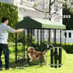 PawHut Outdoor Dog Kennel with Rotating Bowl Holders, Walk-in Pet Playpen with Waterproof Cover, 8 ft x 4 ft x 6 ft, Green - Image 6