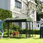 PawHut Outdoor Dog Kennel with Rotating Bowl Holders, Walk-in Pet Playpen with Waterproof Cover, 8 ft x 4 ft x 6 ft, Green - Image 10