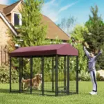 Outdoor Dog Kennel with Rotating Bowl Holders, Walk-in Pet Playpen with Waterproof Cover, 8' x 4' x 6', Red - Image 2