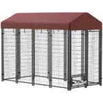 Outdoor Dog Kennel with Rotating Bowl Holders, Walk-in Pet Playpen with Waterproof Cover, 8' x 4' x 6', Red - Image 11