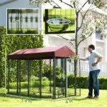 Outdoor Dog Kennel with Rotating Bowl Holders, Walk-in Pet Playpen with Waterproof Cover, 8' x 4' x 6', Red - Image 3