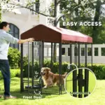 Outdoor Dog Kennel with Rotating Bowl Holders, Walk-in Pet Playpen with Waterproof Cover, 8' x 4' x 6', Red - Image 6