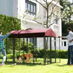 Outdoor Dog Kennel with Rotating Bowl Holders, Walk-in Pet Playpen with Waterproof Cover, 8' x 4' x 6', Red - Image 10