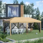 Outdoor Entertaining 10x20' Beige Pop-Up Canopy Tent with Netting Sidewalls - Image 2