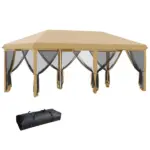 Outdoor Entertaining 10x20' Beige Pop-Up Canopy Tent with Netting Sidewalls - Image 12
