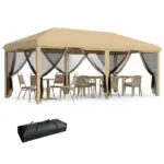 Outdoor Entertaining 10x20' Beige Pop-Up Canopy Tent with Netting Sidewalls
