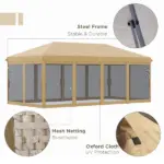 Outdoor Entertaining 10x20' Beige Pop-Up Canopy Tent with Netting Sidewalls - Image 4